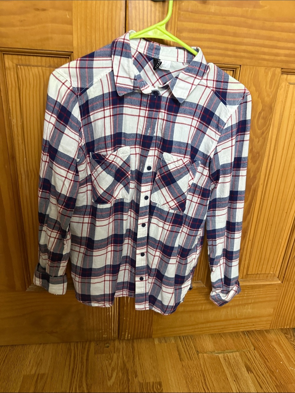 Divided Plaid Button-Down Shirt in White, Navy & Red